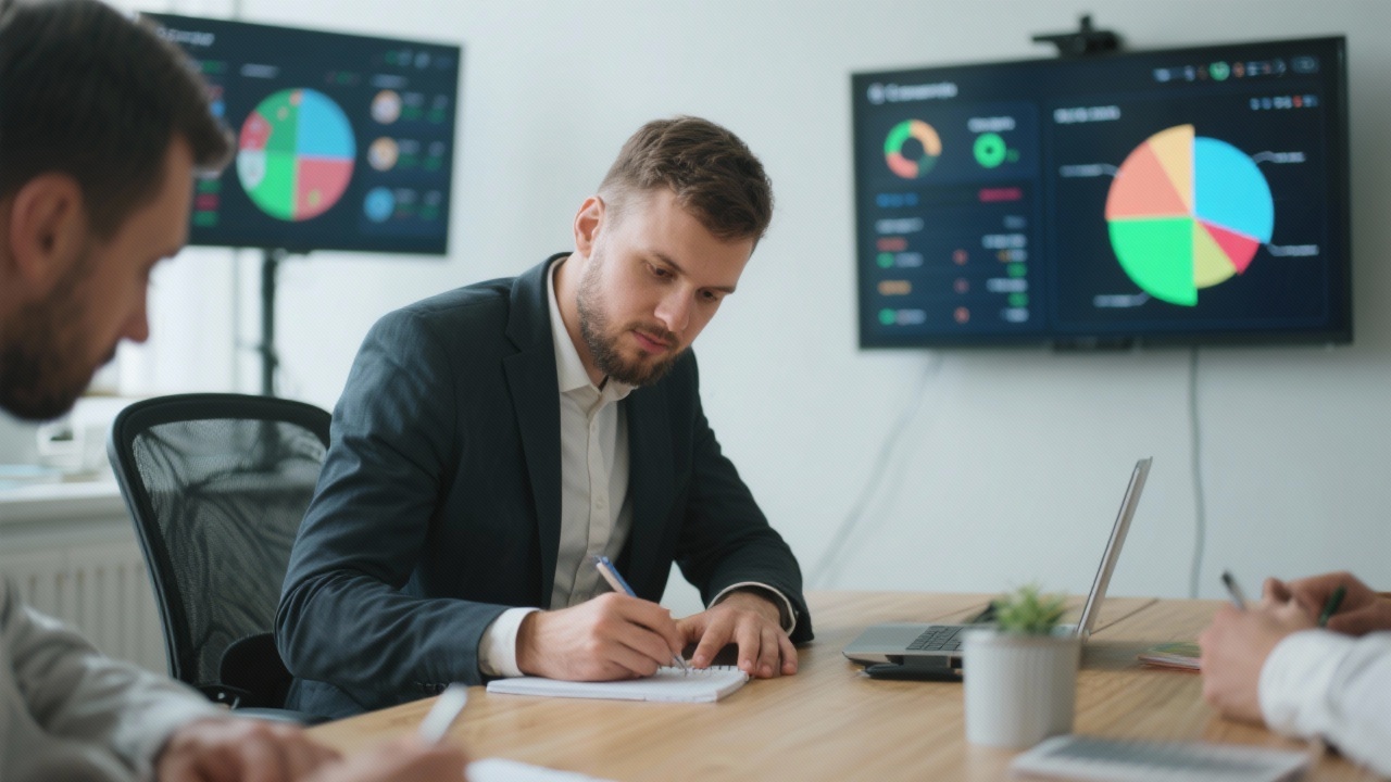 Hungarian retail founder analyzing omnichannel dashboards with heatmaps, conversion funnels, and weekly demand forecasts projected onto a glass wall in a stylish analytics hub